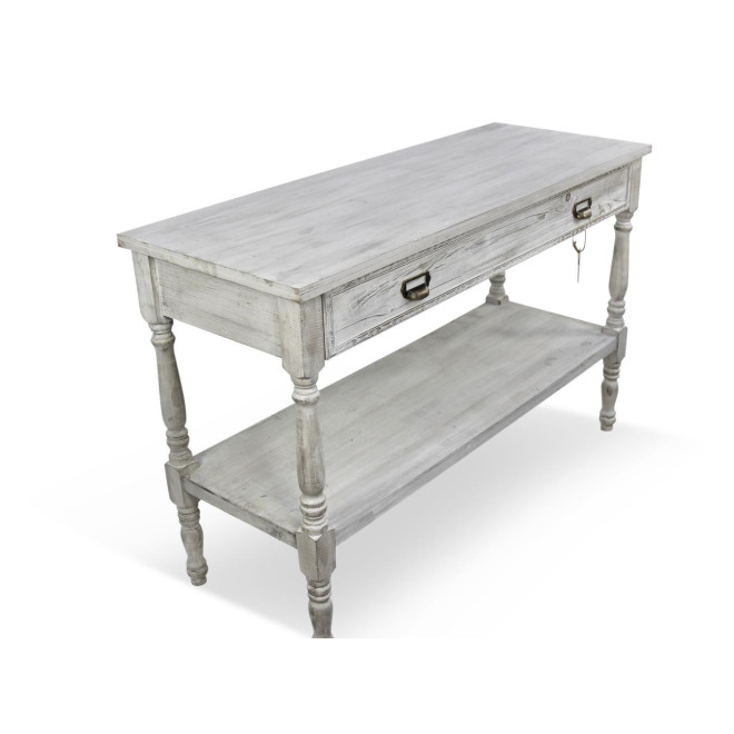 Meuble Console Drapier Bois Cerusé Blanc 1 Tiroir 120x45x77cm