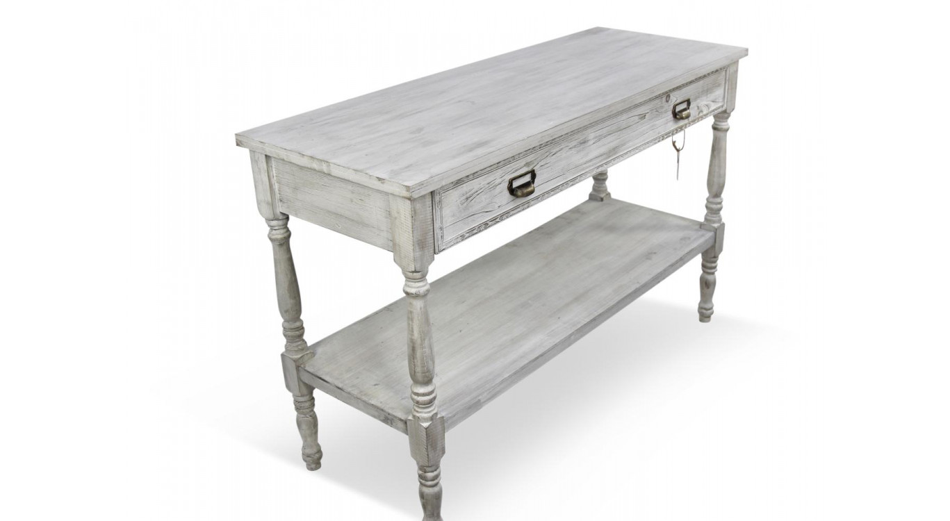 Meuble Console Drapier Bois Cerusé Blanc 1 Tiroir 120x45x77cm