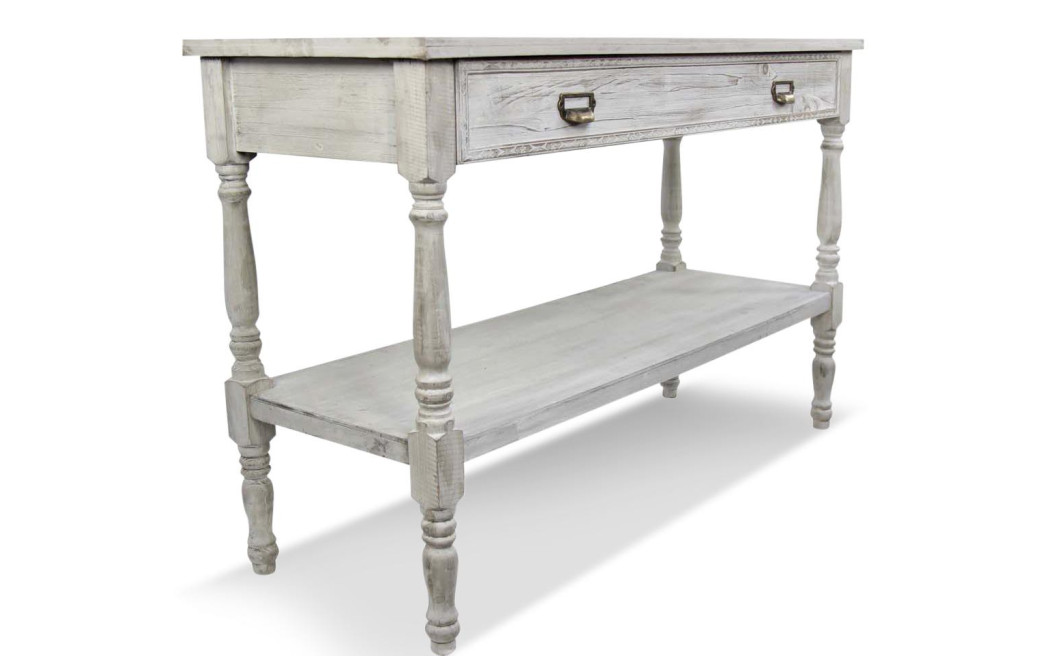 Meuble Console Drapier Bois Cerusé Blanc 1 Tiroir 120x45x77cm