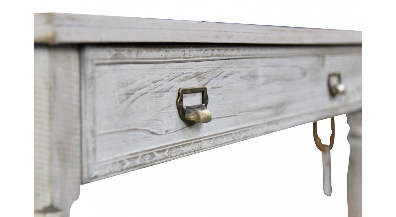Meuble Console Drapier Bois Cerusé Blanc 1 Tiroir 120x45x77cm