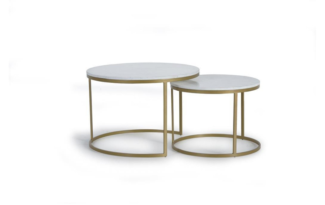 Lot De 2 Tables Basses Fer, Marbre Or 70x70x90cm