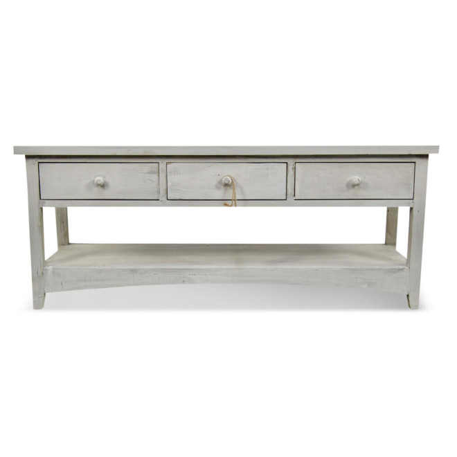 Meuble Console Bois Cerusé Blanc 3 Tiroirs 110x38x45cm