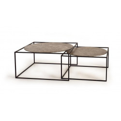 Lot De 2 Tables Basses Fer et Verre Bronze 80x80x75cm