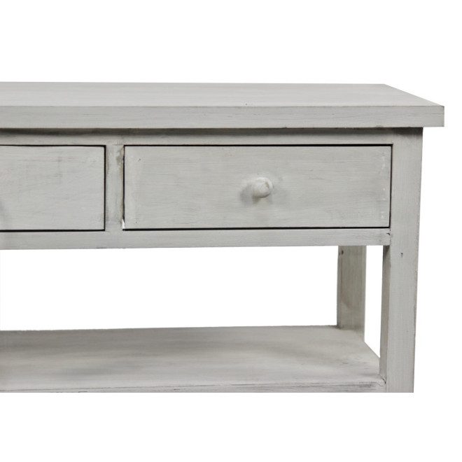 Meuble Console Bois Cerusé Blanc 3 Tiroirs 110x38x45cm