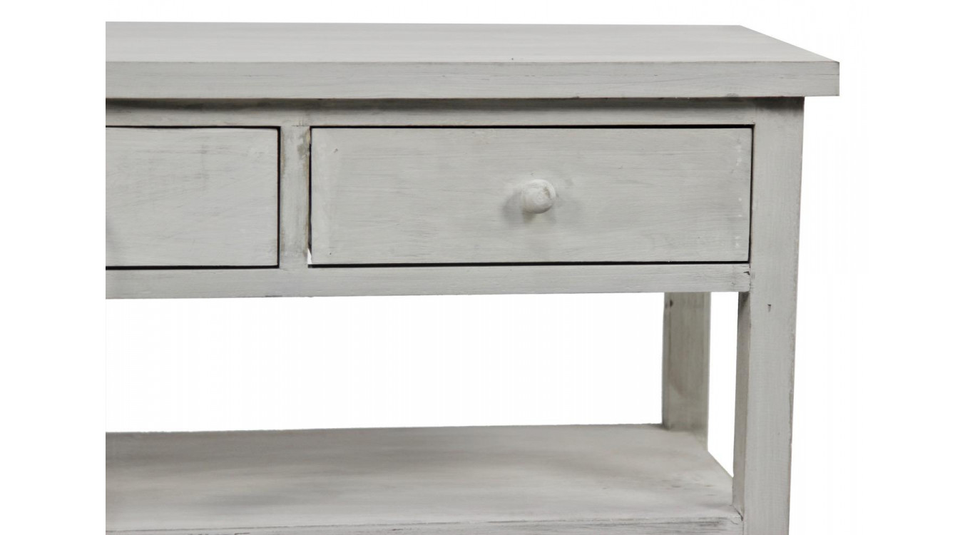 Meuble Console Bois Cerusé Blanc 3 Tiroirs 110x38x45cm