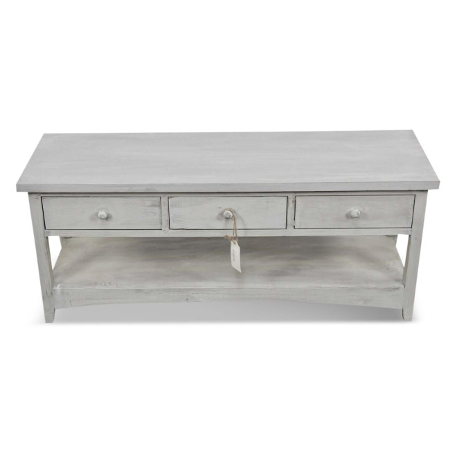 Meuble Console Bois Cerusé Blanc 3 Tiroirs 110x38x45cm