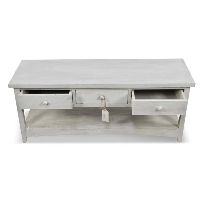 Meuble Console Bois Cerusé Blanc 3 Tiroirs 110x38x45cm