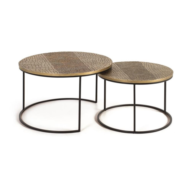 Lot De 2 Tables Basses Aluminium, Fer Or 76x76x85cm