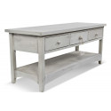 Tavolino a 3 cassetti in legno cerato bianco 110x38x45cm