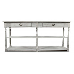 Meuble Console Drapier Bois Cerusé Blanc 2 Tiroirs 190x54x87cm