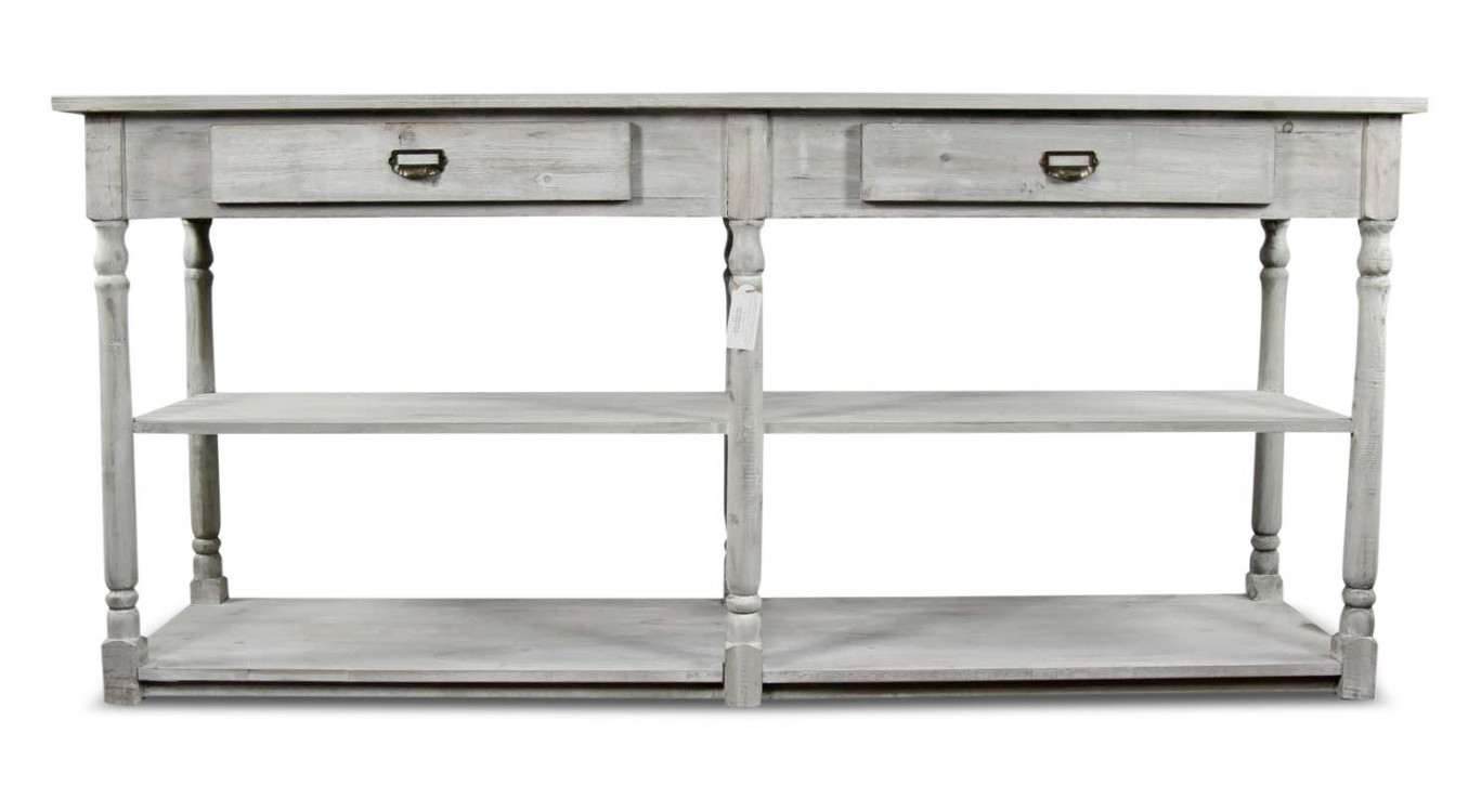 Konsolenmöbel Drapier Holz Cerusé Weiß 2 Schubladen 190x54x87cm