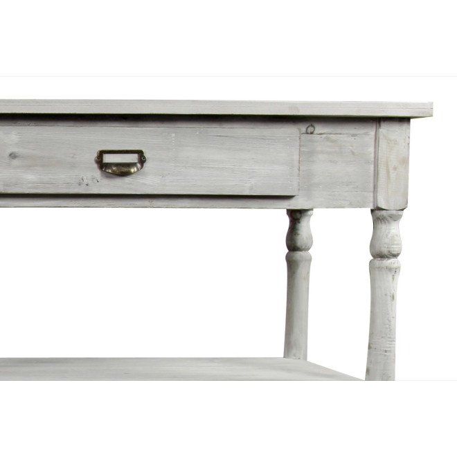 Meuble Console Drapier Bois Cerusé Blanc 2 Tiroirs 190x54x87cm