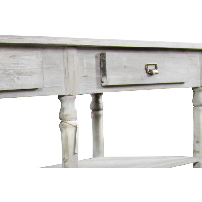 Meuble Console Drapier Bois Cerusé Blanc 2 Tiroirs 190x54x87cm