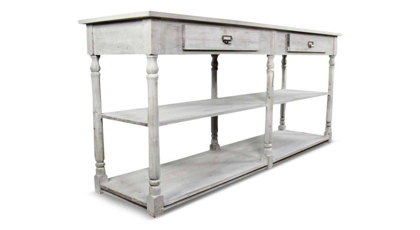 Konsolenmöbel Drapier Holz Cerusé Weiß 2 Schubladen 190x54x87cm