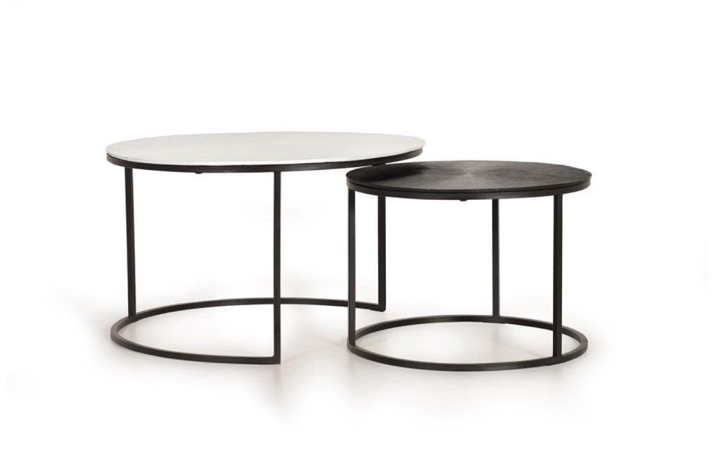 Set Aus 2 Niedrigen Tischen Eisen, Bronze Schwarz und Weiß 76x76x85cm