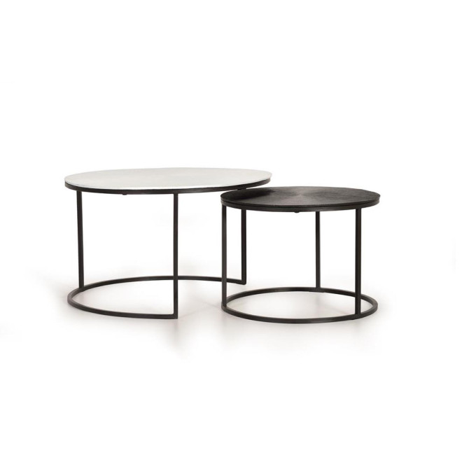 Lot De 2 Tables Basses Fer, Bronze Noir et Blanc 76x76x85cm