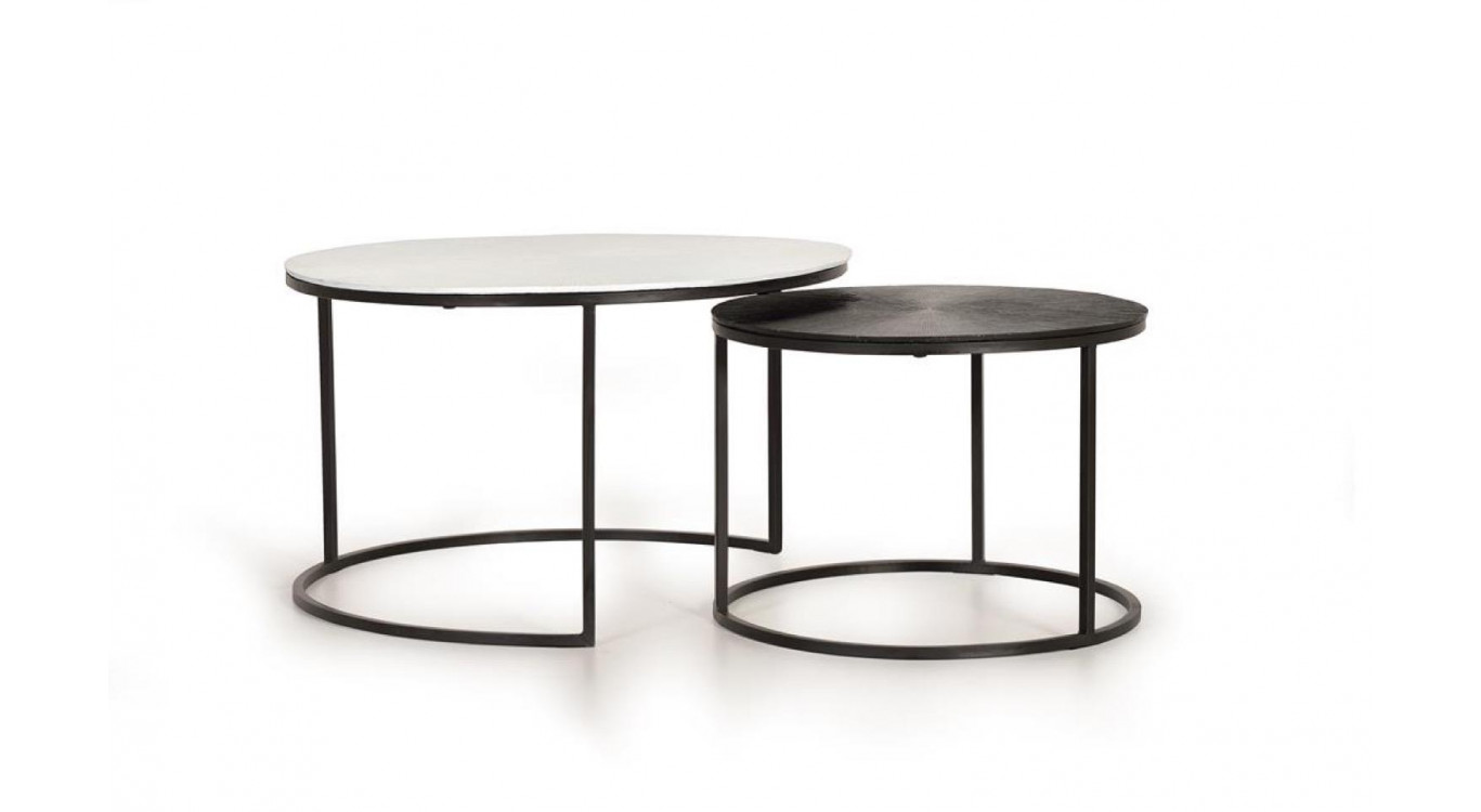 Lot De 2 Tables Basses Fer, Bronze Noir et Blanc 76x76x85cm