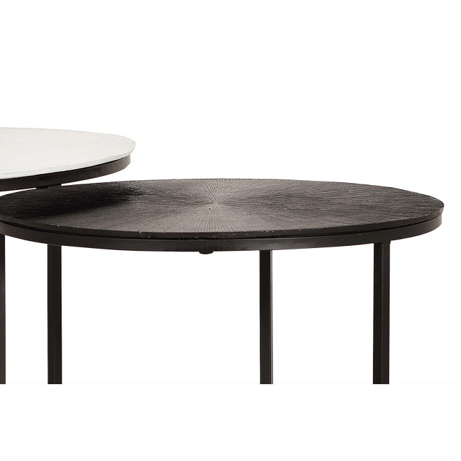Lot De 2 Tables Basses Fer, Bronze Noir et Blanc 76x76x85cm