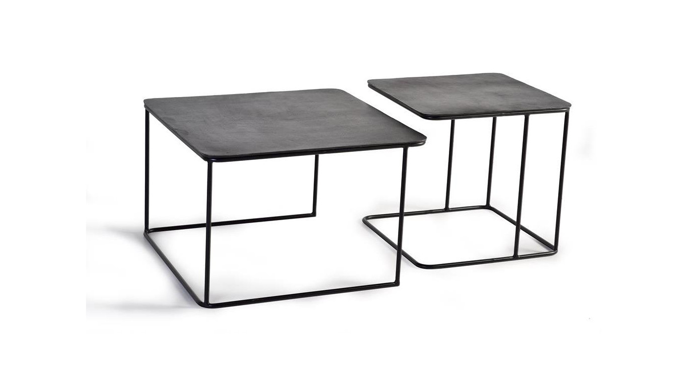 Lot De 2 Tables Basses Fer Noir 62x62x86cm