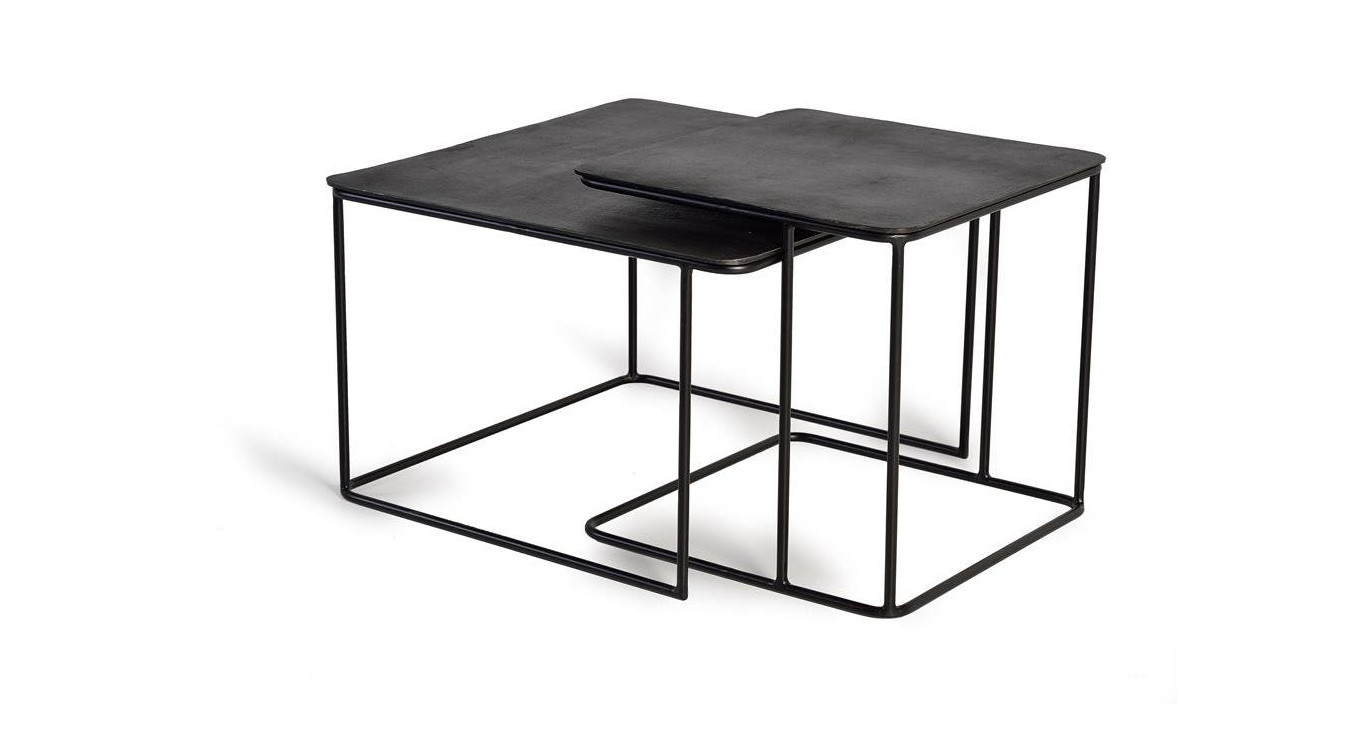 Lot De 2 Tables Basses Fer Noir 62x62x86cm