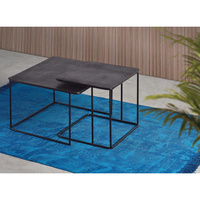 Lot De 2 Tables Basses Fer Noir 62x62x86cm