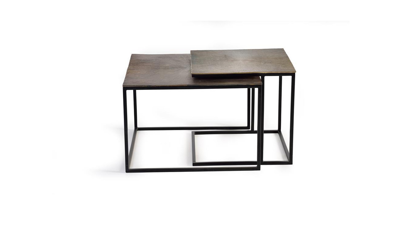 Set Von 2 Niedrigen Tischen Eisen Bronze 62x62x86cm