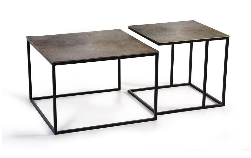 Lot De 2 Tables Basses Fer Bronze 62x62x86cm