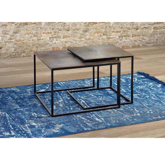 Set Von 2 Niedrigen Tischen Eisen Bronze 62x62x86cm
