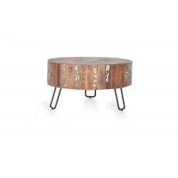 Table Basse Bois, Métal Marron 70x70x38cm