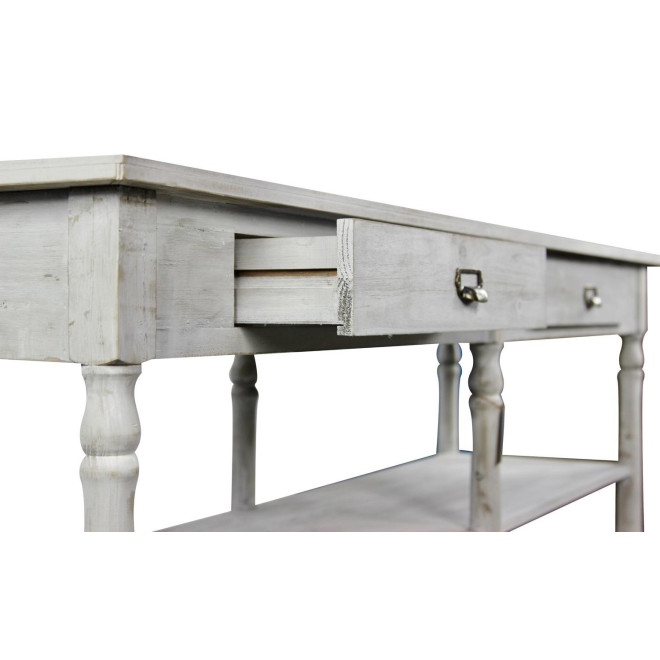 Konsolenmöbel Drapier Holz Cerusé Weiß 2 Schubladen 190x54x87cm