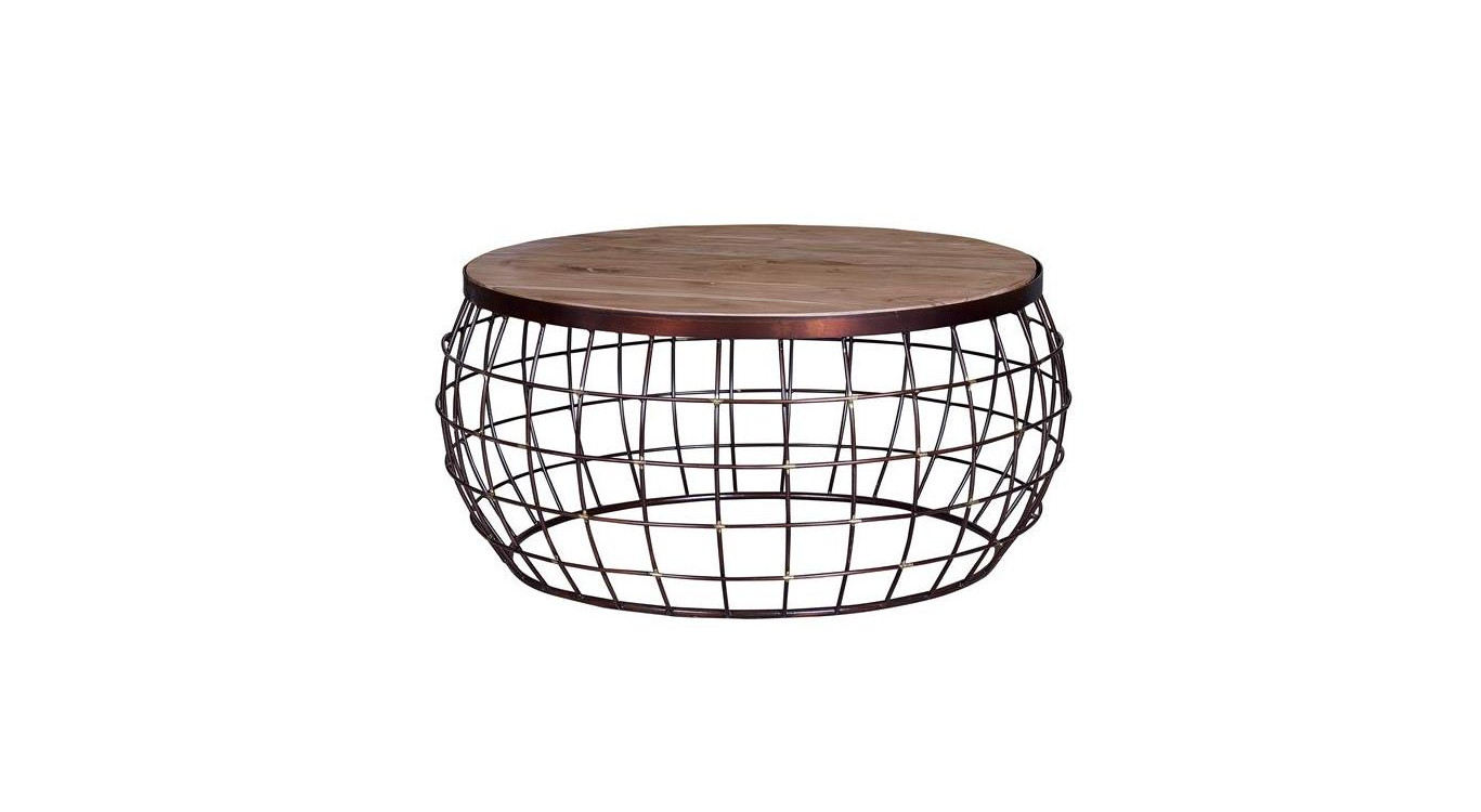 Lot De 2 Tables Basses Bois, Métal Marron 76x76x67cm