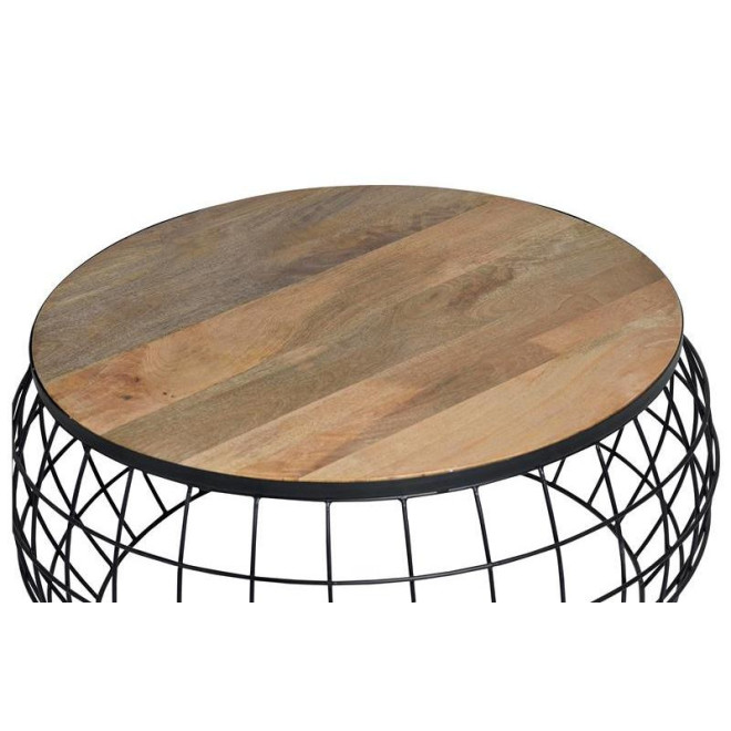 Lot De 2 Tables Basses Bois, Métal Marron 76x76x67cm