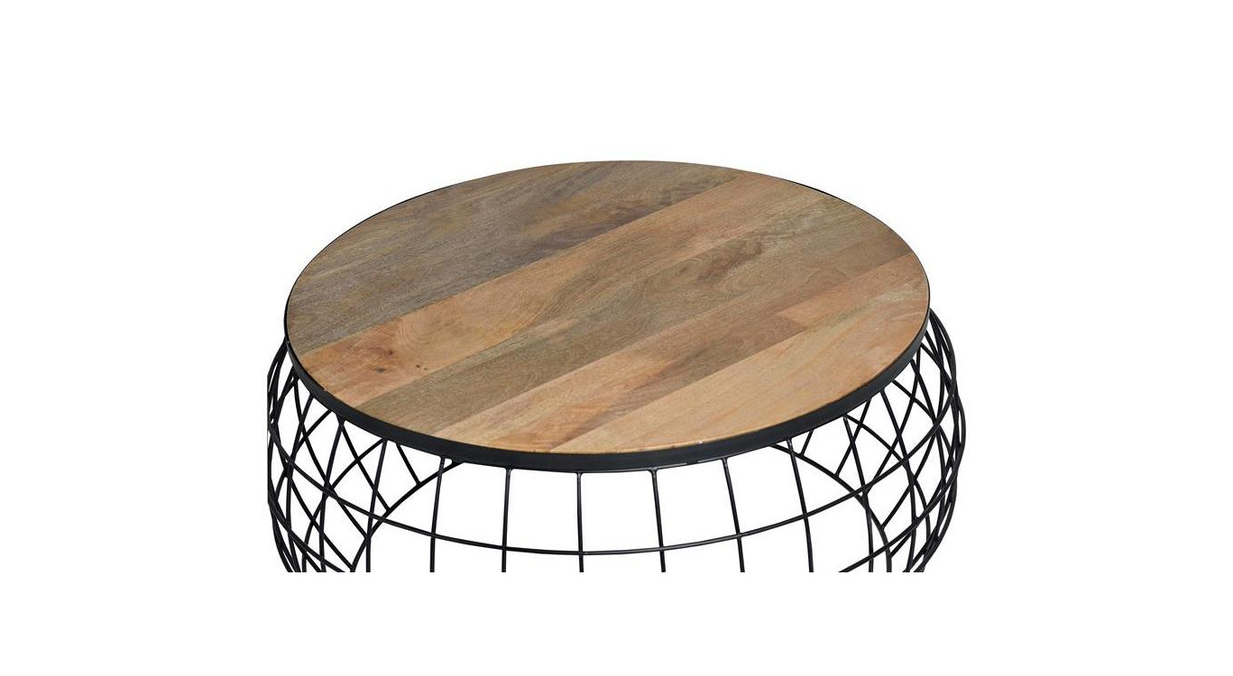 Lot De 2 Tables Basses Bois, Métal Marron 76x76x67cm