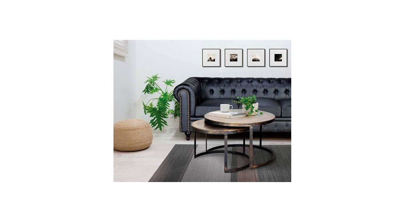 Lot Von 2 Niedrigen Tischen Bronze, Eisen Bronze 76x76x87cm