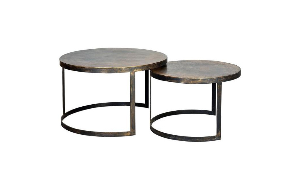 Lot Von 2 Niedrigen Tischen Bronze, Eisen Bronze 76x76x87cm