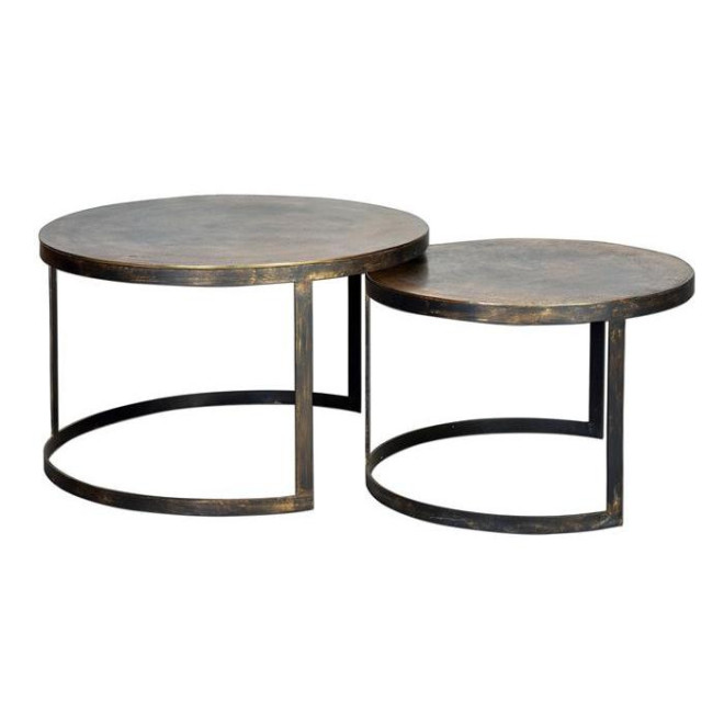 Lot De 2 Tables Basses Bronze, Fer Bronze 76x76x87cm