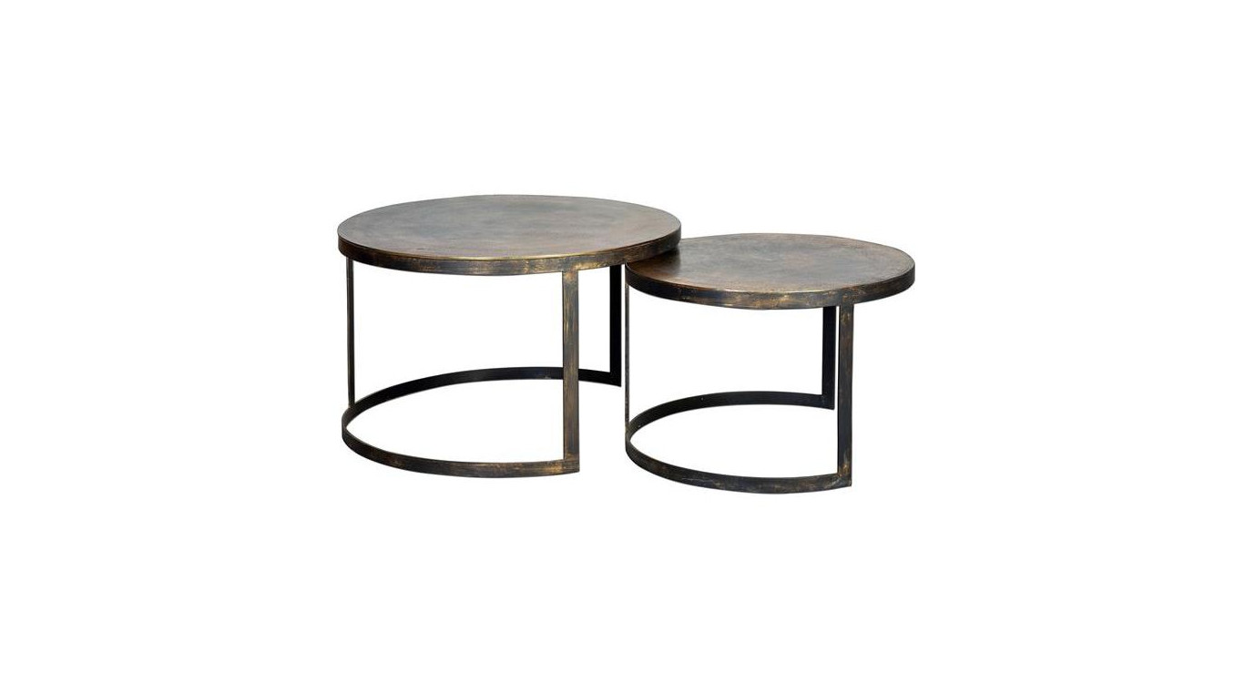Lot Von 2 Niedrigen Tischen Bronze, Eisen Bronze 76x76x87cm