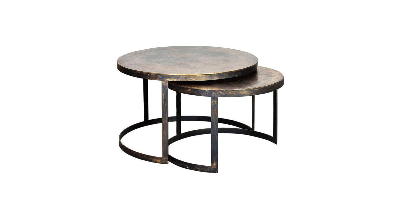 Lot Von 2 Niedrigen Tischen Bronze, Eisen Bronze 76x76x87cm