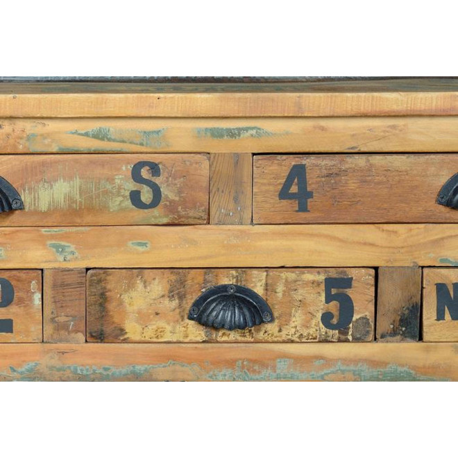 Table Basse 5 Tiroirs Bois, Métal Marron 110x70x42cm