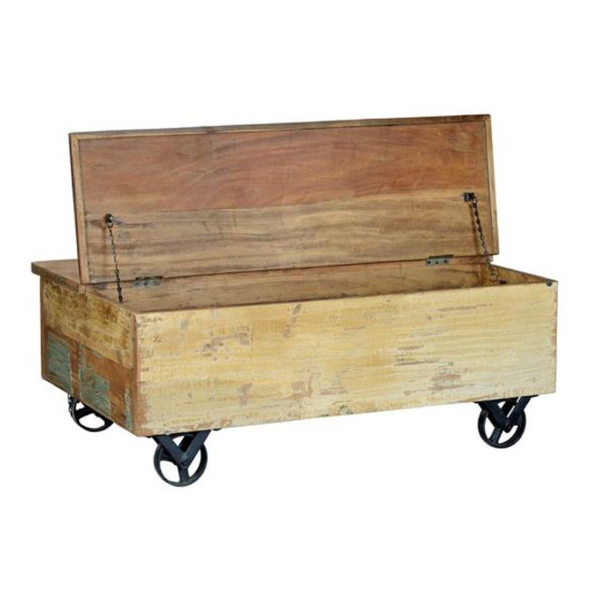 Table Basse 5 Tiroirs Bois, Métal Marron 110x70x42cm