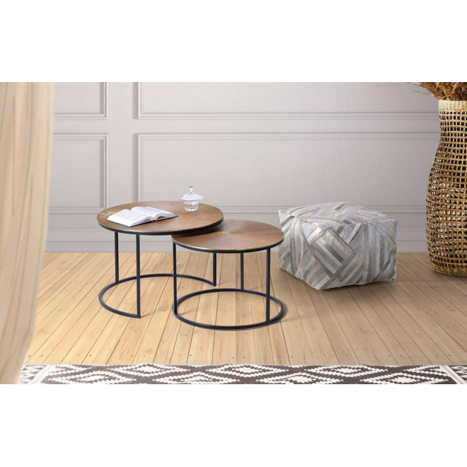 Lot Von 2 Niedrigen Tischen Bronze, Eisen Bronze 70x70x89cm