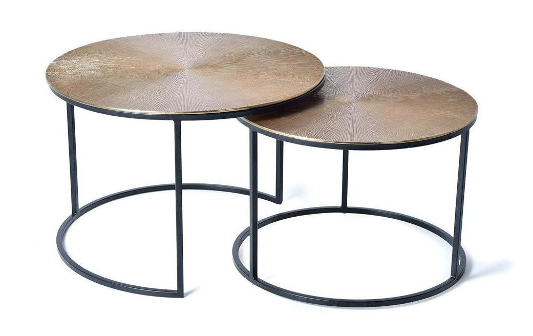 Lot De 2 Tables Basses Bronze, Fer Bronze 70x70x89cm