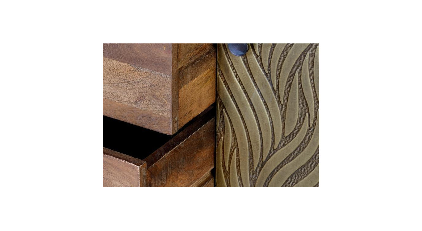 Bahut 3 Tiroirs Bois, Bronze Marron 160x40x78cm