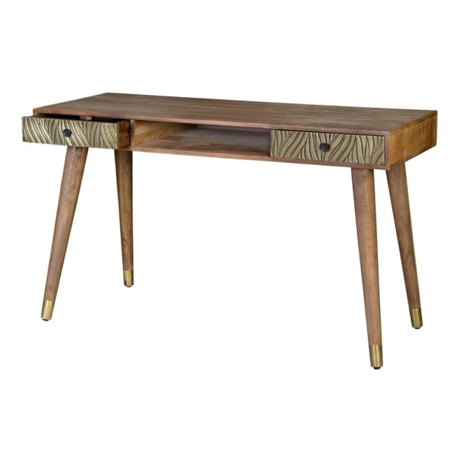 Console 2 Tiroirs Bois, Bronze Marron 130x50x76cm