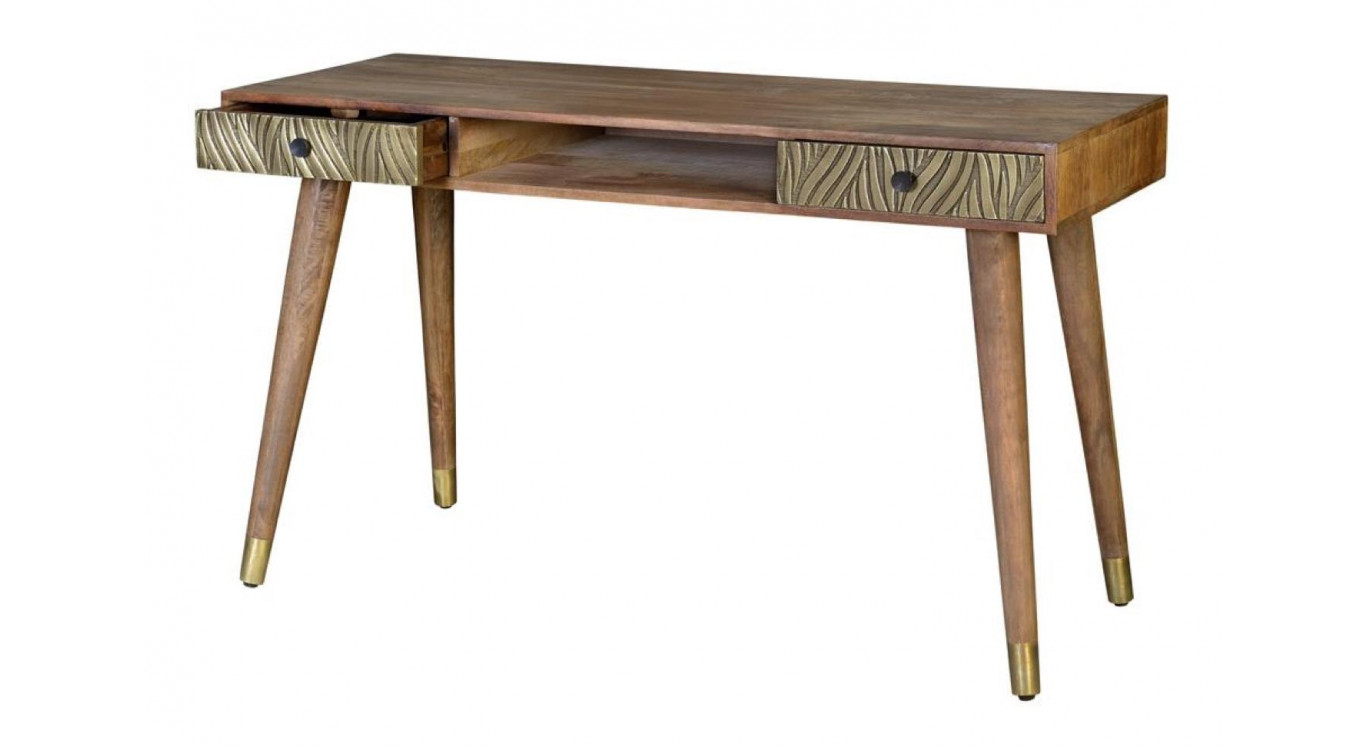 Konsole mit 2 Schubladen Holz, Bronze Braun 130x50x76cm