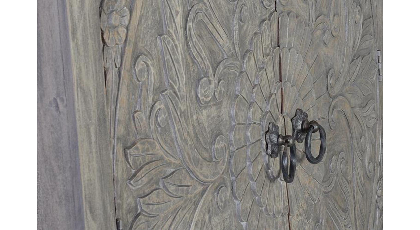 Schrank Holz, Eisen Grau 116x42x180cm