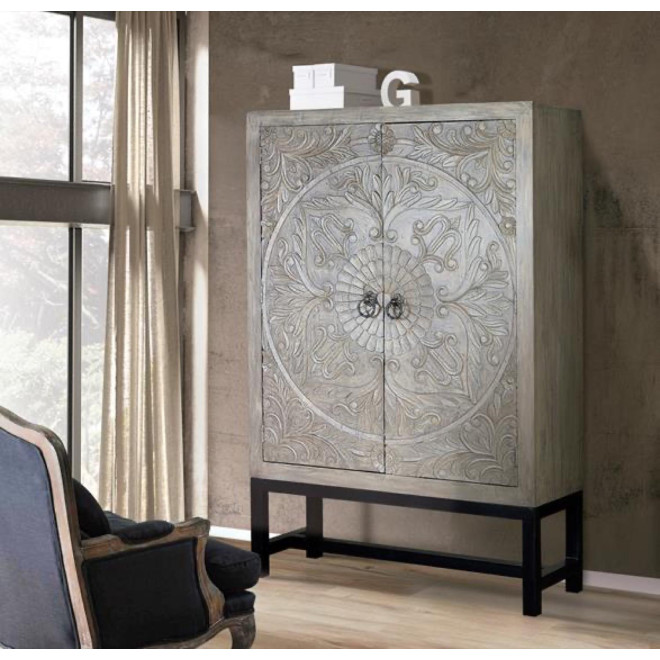 Armoire Bois, Fer Gris 116x42x180cm
