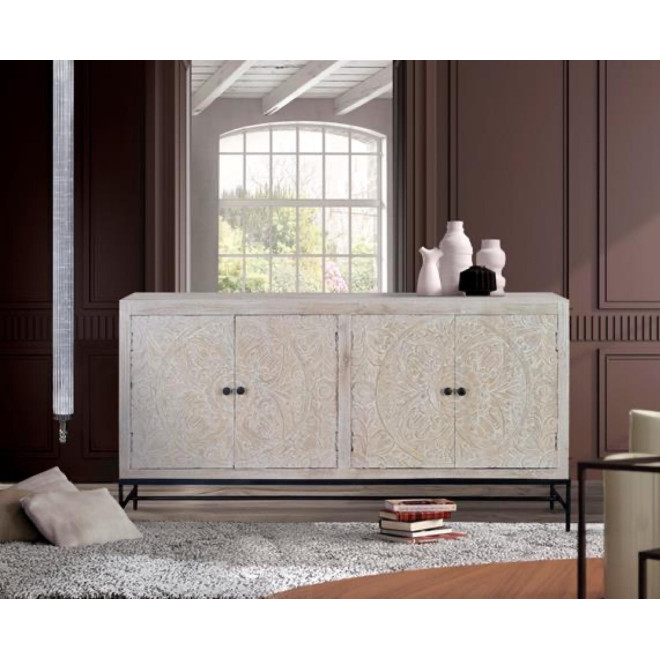 Truhe Holz, Eisen Weiß 170x39x90cm