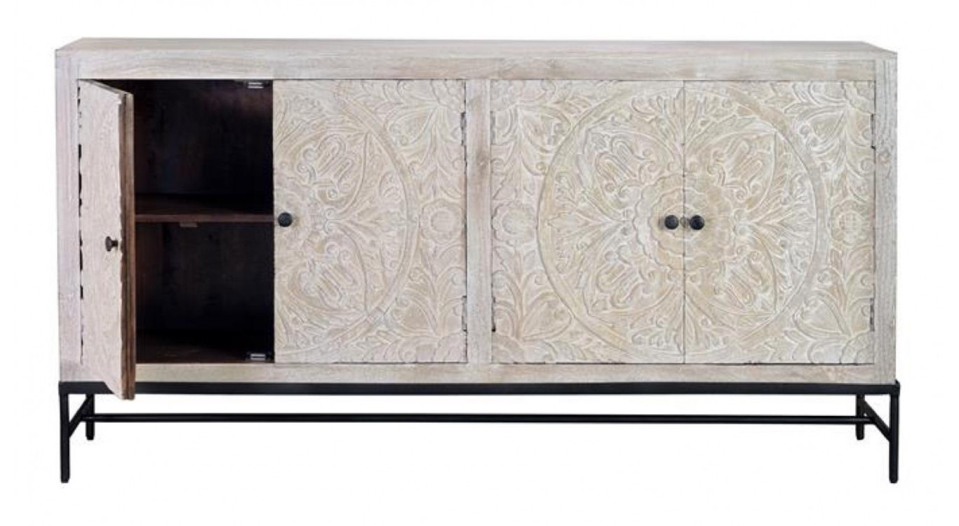 Bahut Bois, Fer Blanc 170x39x90cm