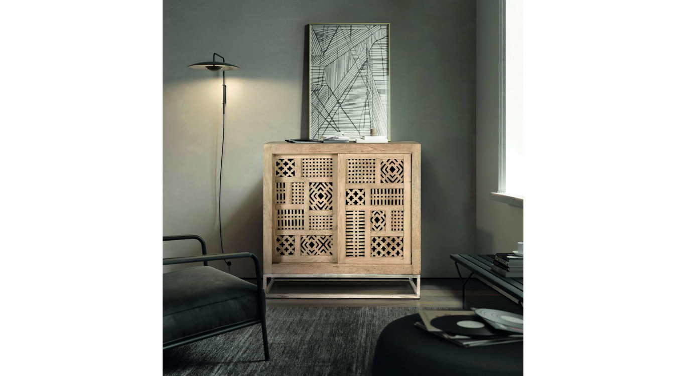 Buffet Bois, Fer Marron 90x40x90cm